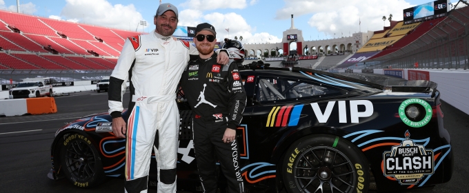 Photos: Harry Jowsey, Howie Mandel, Skeet Ulrich, and More Whip Around LA Coliseum Ahead of 2024 NASCAR Clash