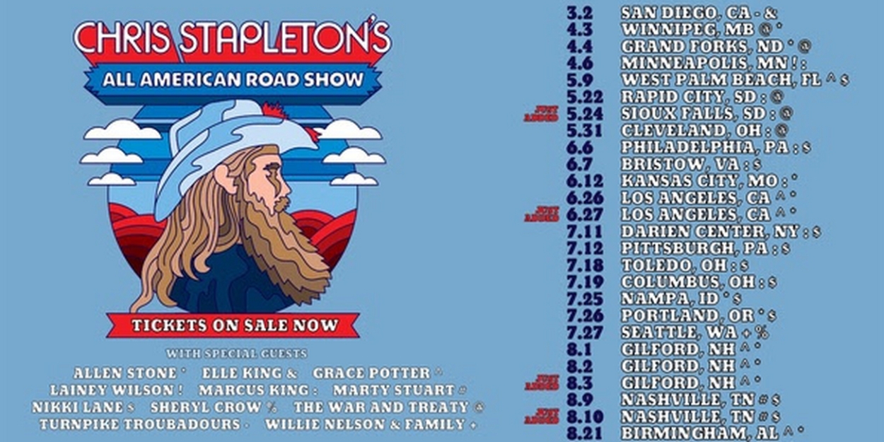 Chris Stapleton Expands 2024 'All-American Road Show' Including Additional Dates in Los Angeles, Nashville and Gilford 