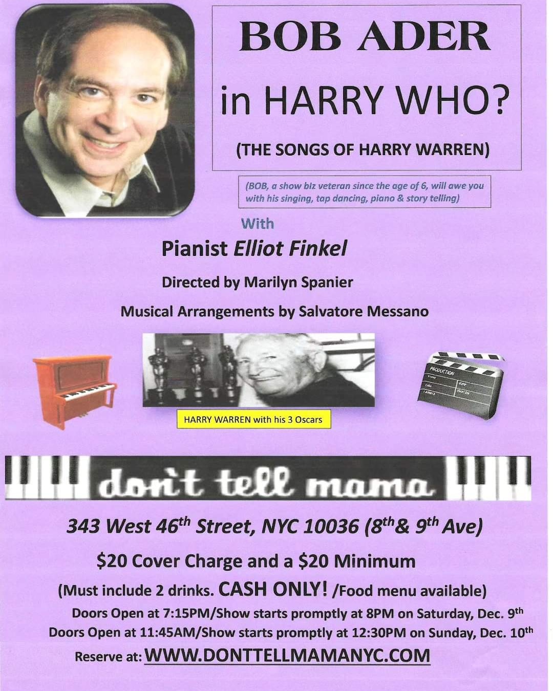 Bob Ader to Present HARRY WHO? The Songs Of Harry Warren at Don't Tell Mama 