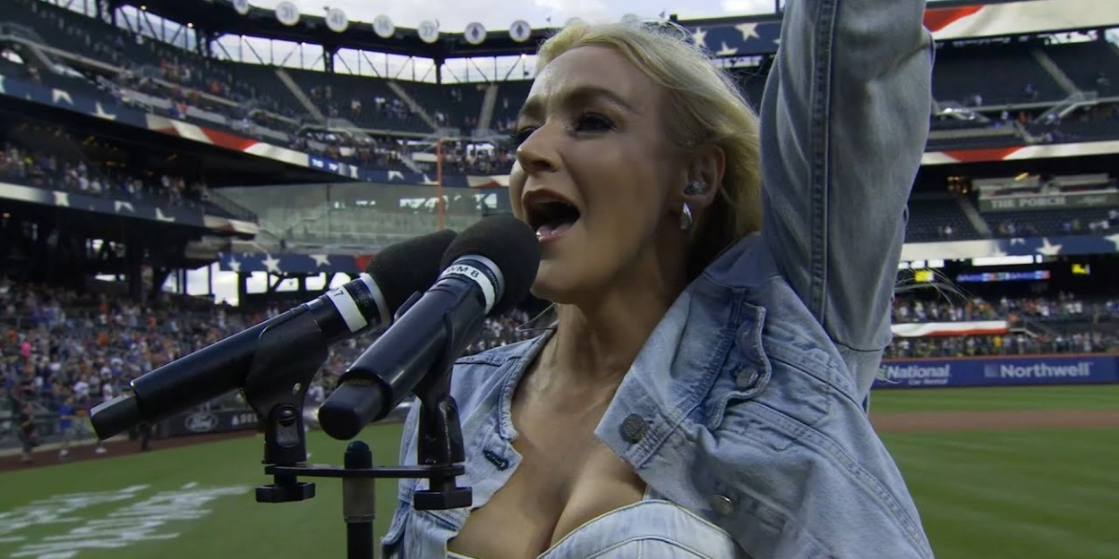 Betsy Wolfe sings the national anthem at the NY Mets game