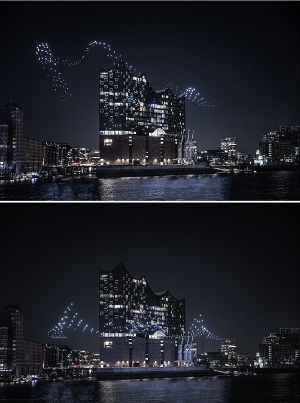 Hamburg's Landmark Concert Hall Brought To Life By Spectacular Light Installation Featuring Hundreds Of Flying Drones Image