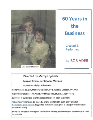 Bob Ader To Present 60 YEARS IN THE BUSINESS At Ripley Grier Studios 