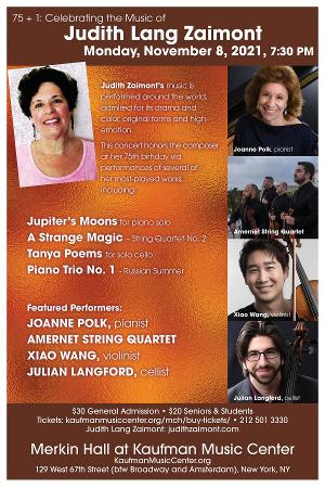 75+1 Celebrating Composer Judith Lang Zaimont's 75th Birthday to be Presented at New York City's Merkin Hall 