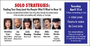 TRU Presents April Panel Via Zoom - SOLO STRATEGIES: FINDING YOUR STORY (AND THE PEOPLE WHO'LL WANT TO HEAR IT) 