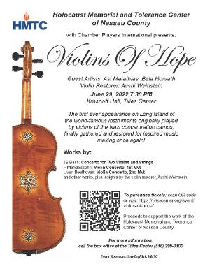 Chamber Players International to Present VIOLINS OF HOPE Concert 