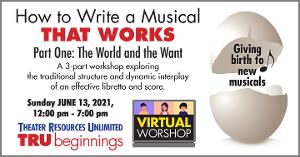 Theater Resources Unlimited Presents 'How To Write A Musical That Works Part One: The World And The Want' 