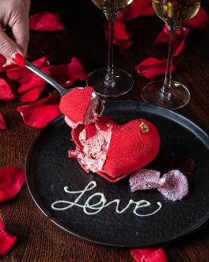 Enjoy The Decadent Heart Shaped Petit Gateaux Dessert For Valentine's Day At Cathédrale Restaurant 