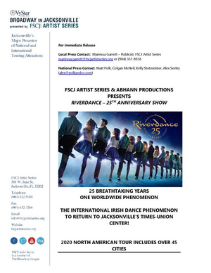 FSCJ Artist Series & Abhann Productions Presents RIVERDANCE – 25TH ANNIVERSARY SHOW Image