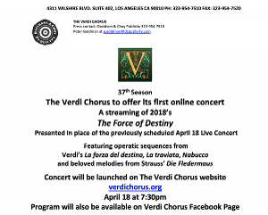 The Verdi Chorus Offers Its First Online Concert Tomorrow Night April 18 