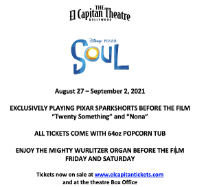 Disney/Pixar's SOUL Announced At El Capitan Theatre, August 27 - September 2 