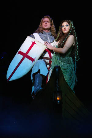  (L to R) Christopher Sieber as Sir Dennis Galahad and Sara Ramirez as The Lady of the Lake in MONTY PYTHON'S SPAMALOT. (c) 2004, Joan Marcus.

 at 