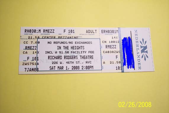 free! IN THE HEIGHTS ticket for 3/1 2 pm matinee