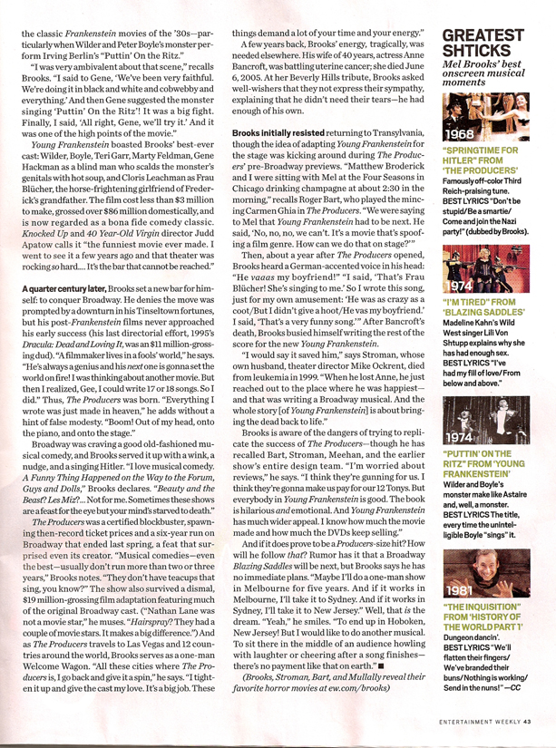 EW's article on YOUNG FRANKENSTEIN