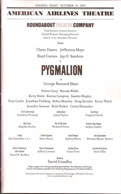 re: Jaystarr's 10/10 Report on PYMALION (with stage door pictures )