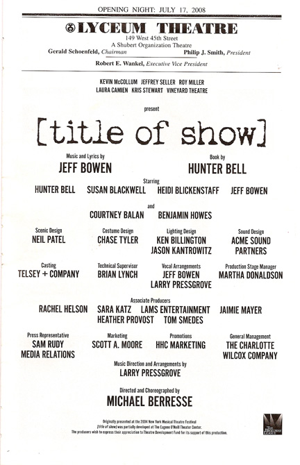 Jaystarr's 10/10 Report on [title of show] with stage door photos!