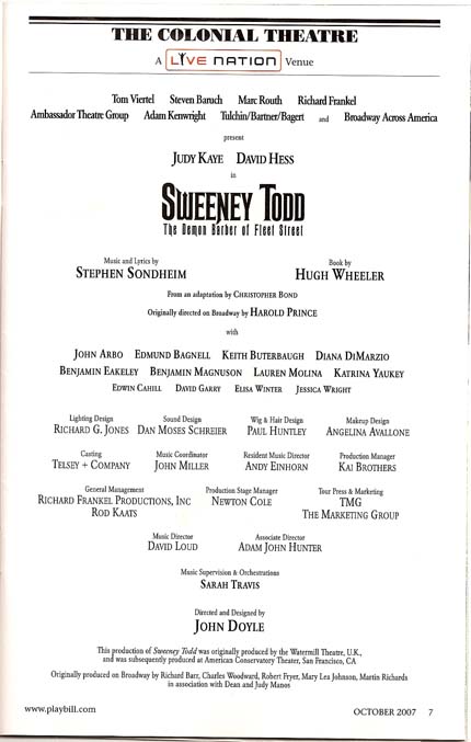 re: the touring production of the Sweeney Todd revival