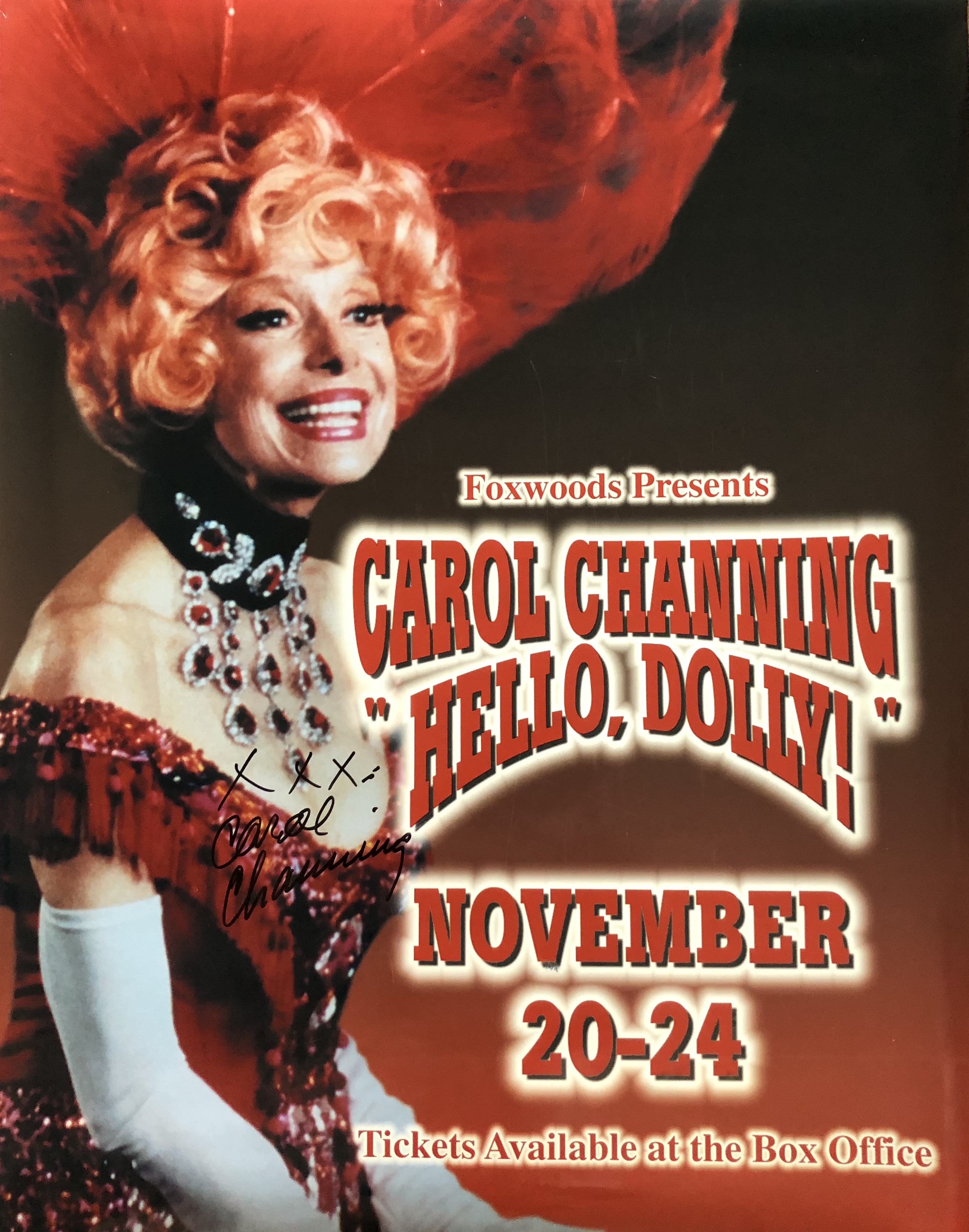Carol Channing HELLO, DOLLY! Signed Autographed Poster Foxwoods Theatre CT 1996
