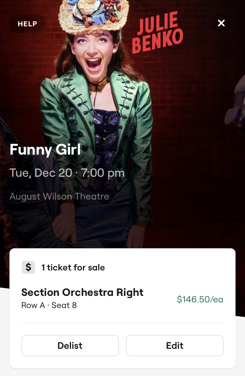 Funny Girl 7PM 12/20 with Julie Benko - Orchestra Row A