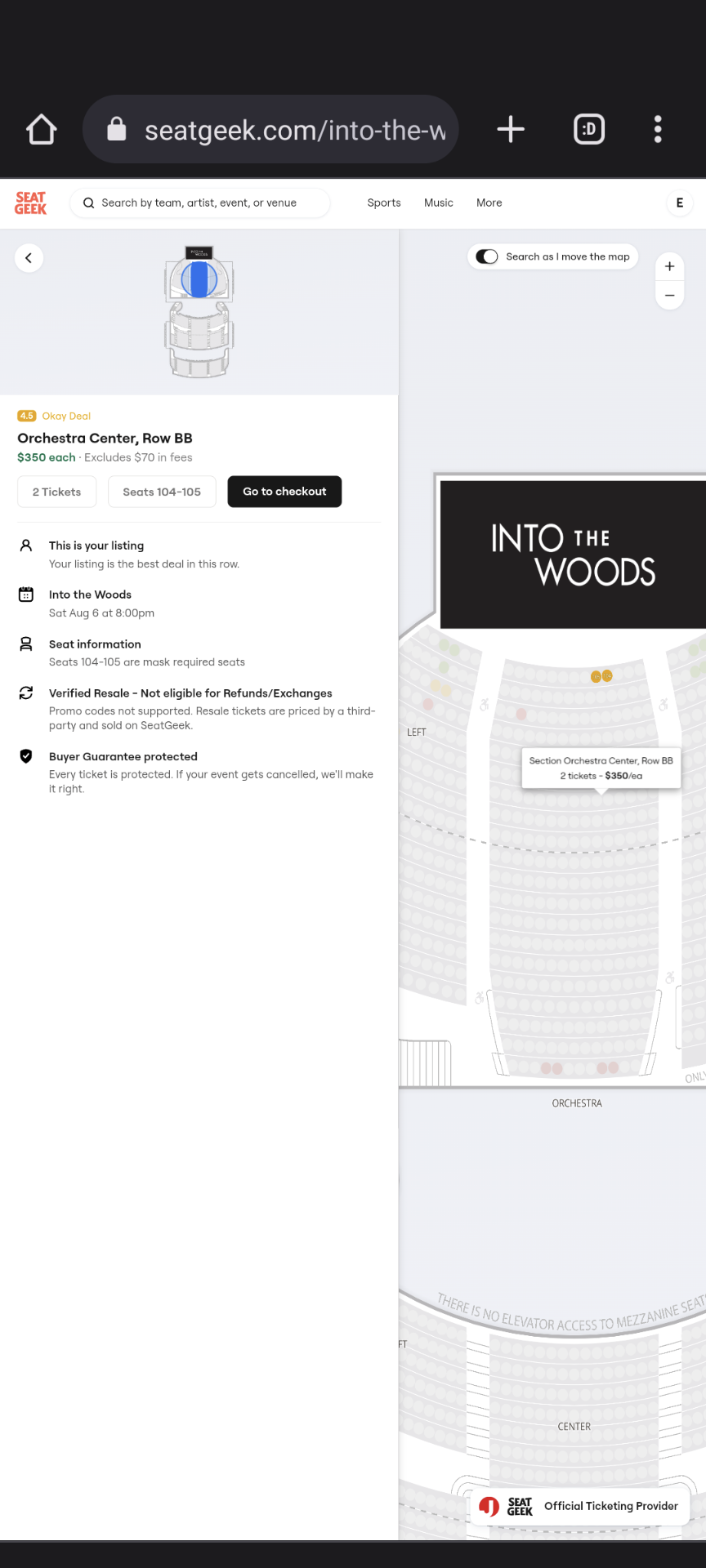 Into the Woods tickets 8/6/22