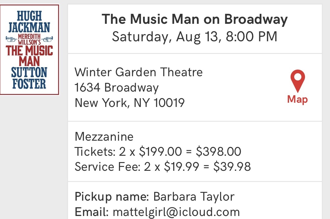 MUSIC MAN Tix for Saturday, 8/13/22 ****$250 for 2 Tix)