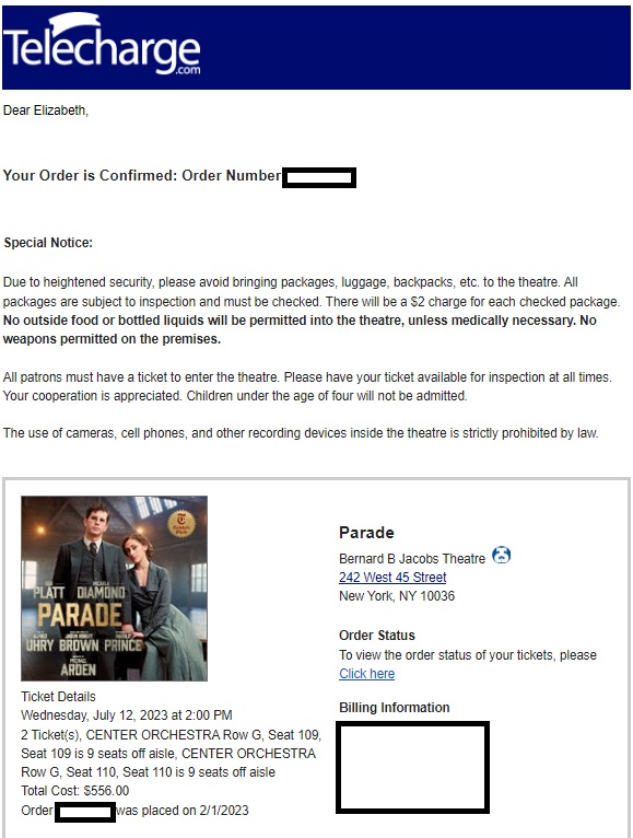 Parade, 2 tickets, 7/12/23, 2:00