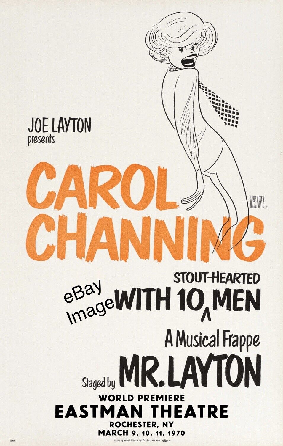 $95.00 CAROL CHANNING w/10 Stout Hearted Men Poster • 1970 Rochester NY World Premiere