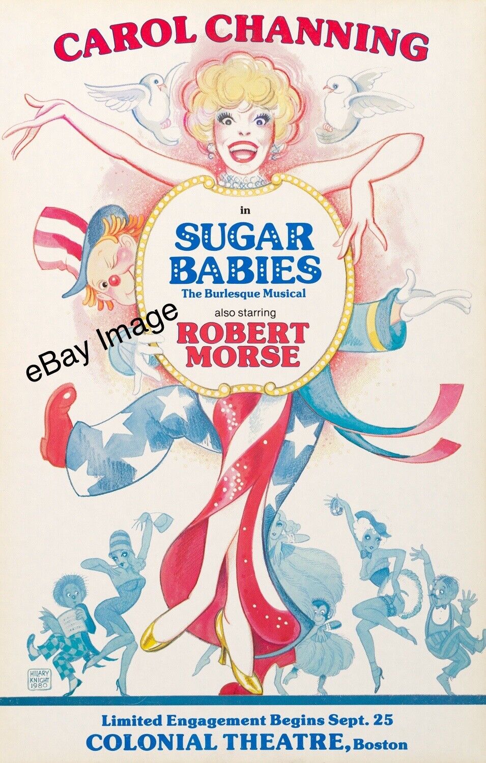 $95.00 SUGAR BABIES Tour Poster CAROL CHANNING • HILARY KNIGHT Window Card Boston 1980