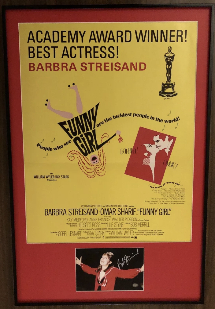 Barbra Streisand FUNNY GIRL Window Card Poster & SIGNED Photo Display FRAMED ‘68 Listed for charity
