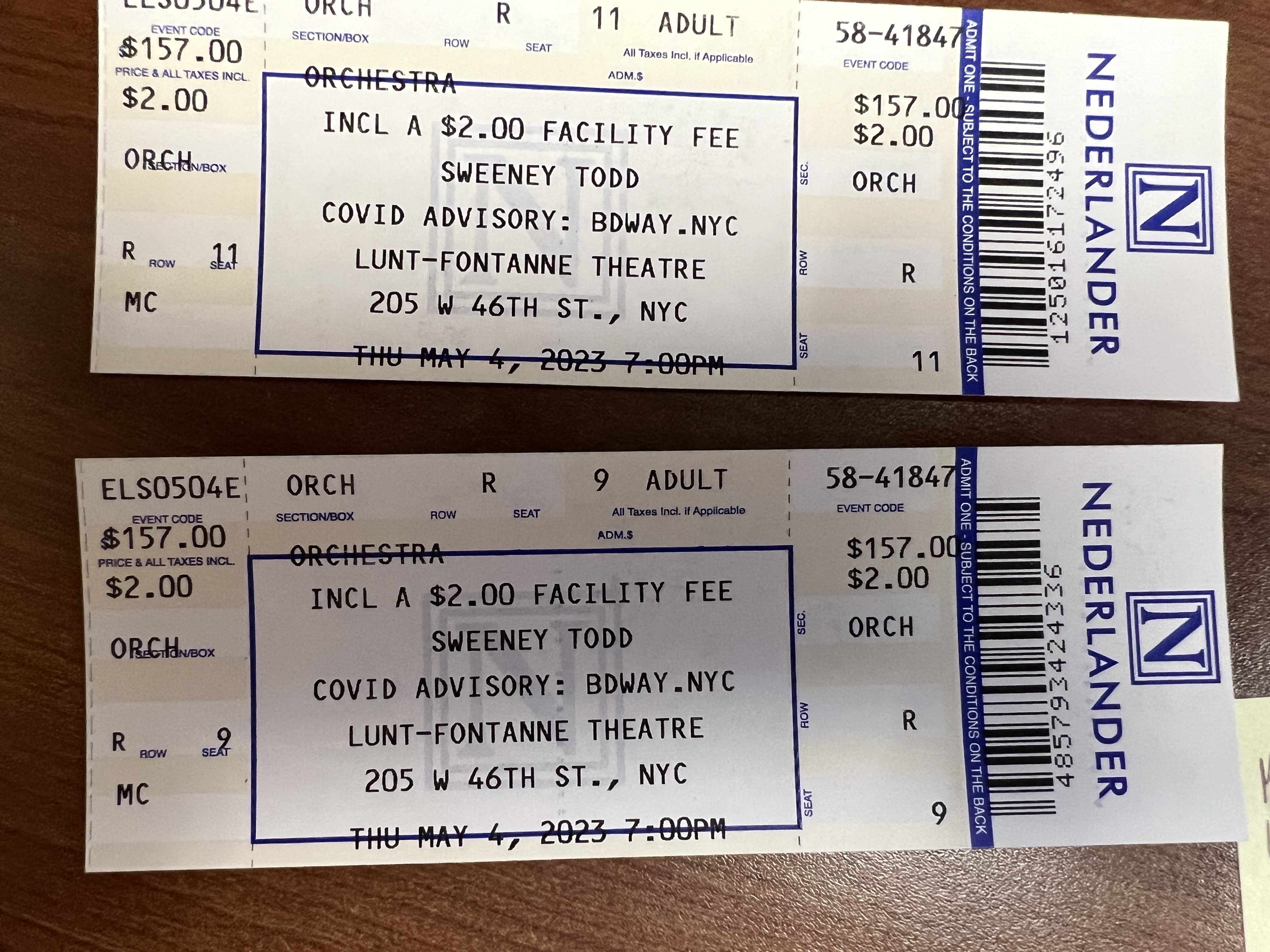 2 tix to Sweeney Todd - Thursday 5/4