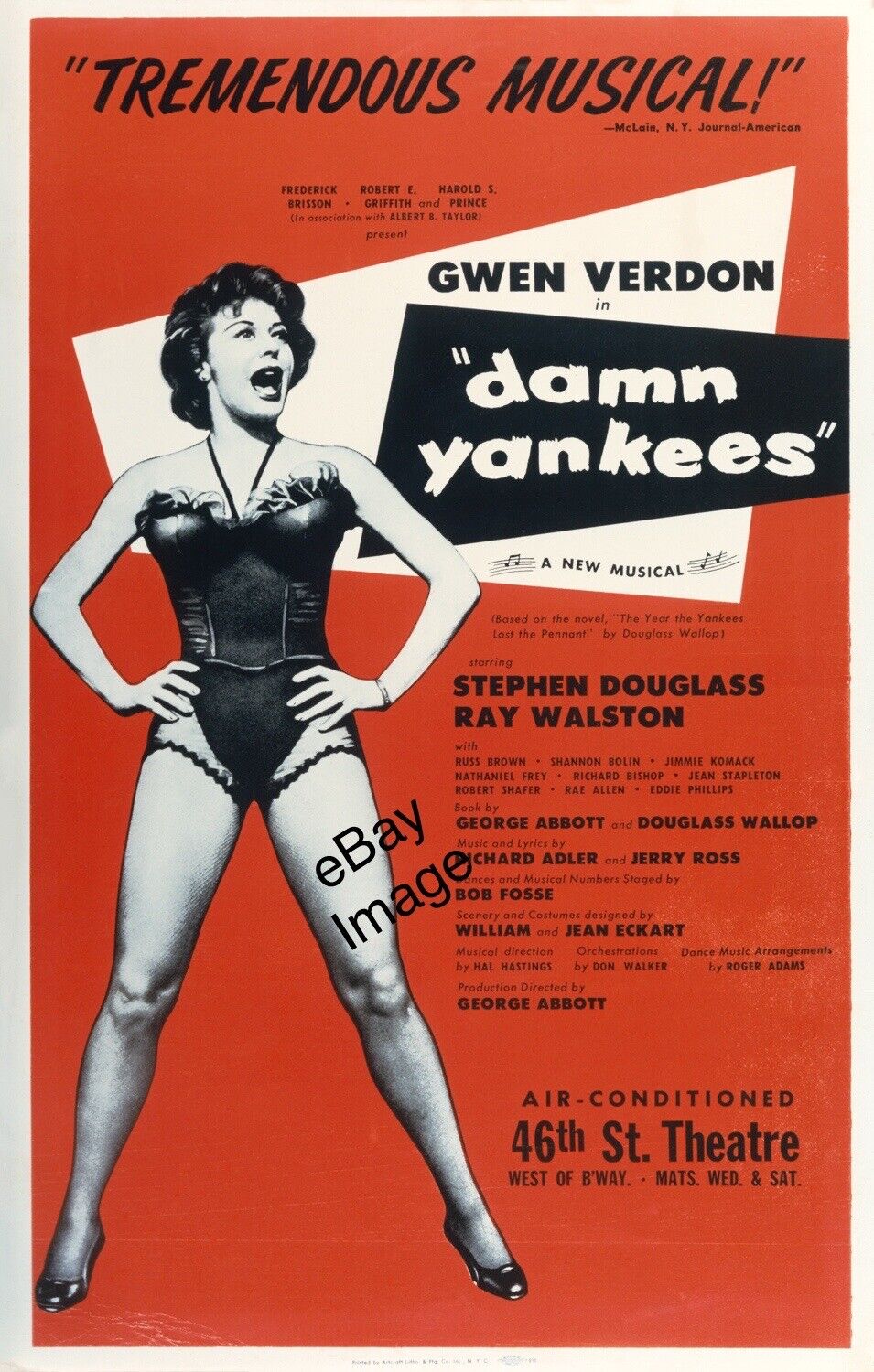 $95.00 GWEN VERDON Damn Yankees Broadway Poster 1955 Window Card