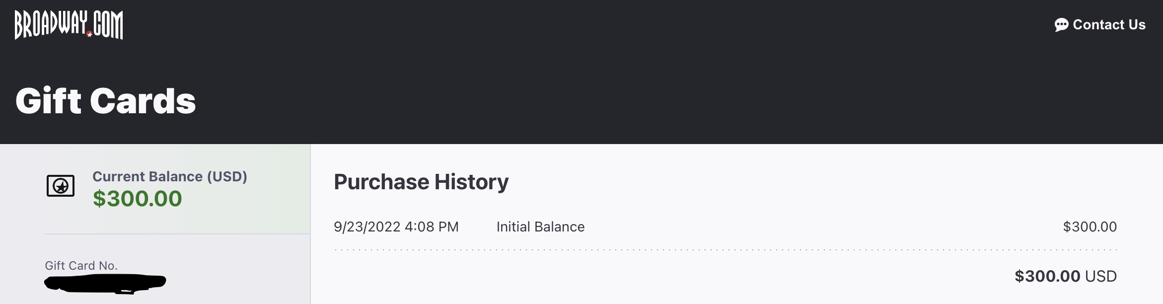$300 Broadway.com Gift Card