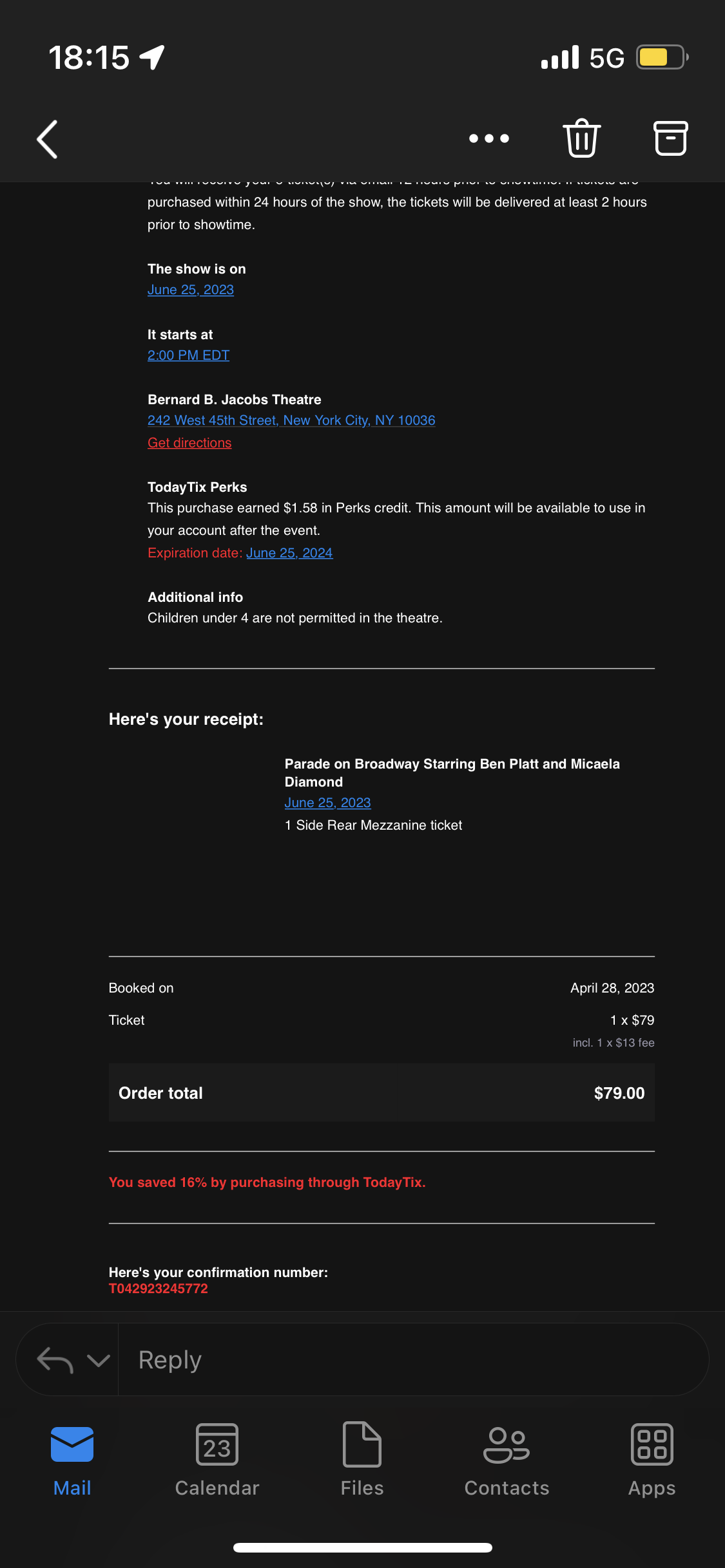 Selling 1 ticket Parade Sunday 6/25