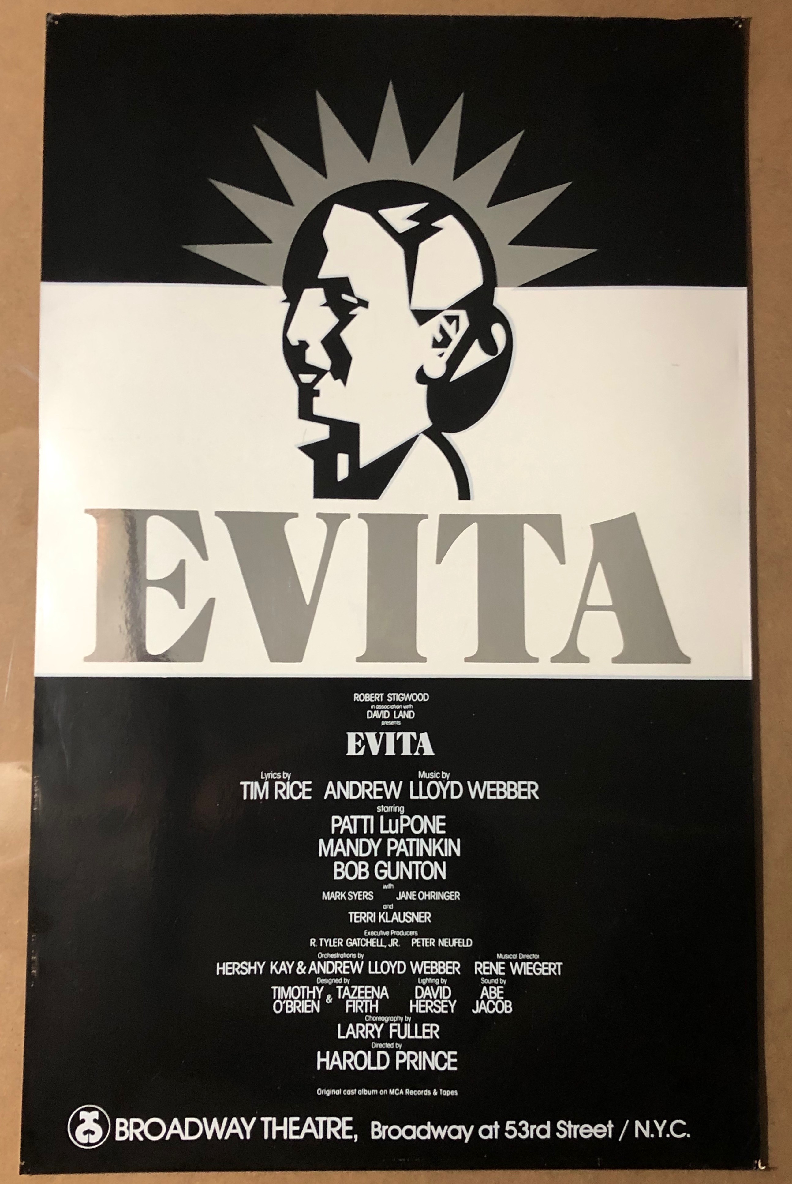 Rare Original EVITA Patti Lupone/Mandy Patinkin Foil Poster from 1979