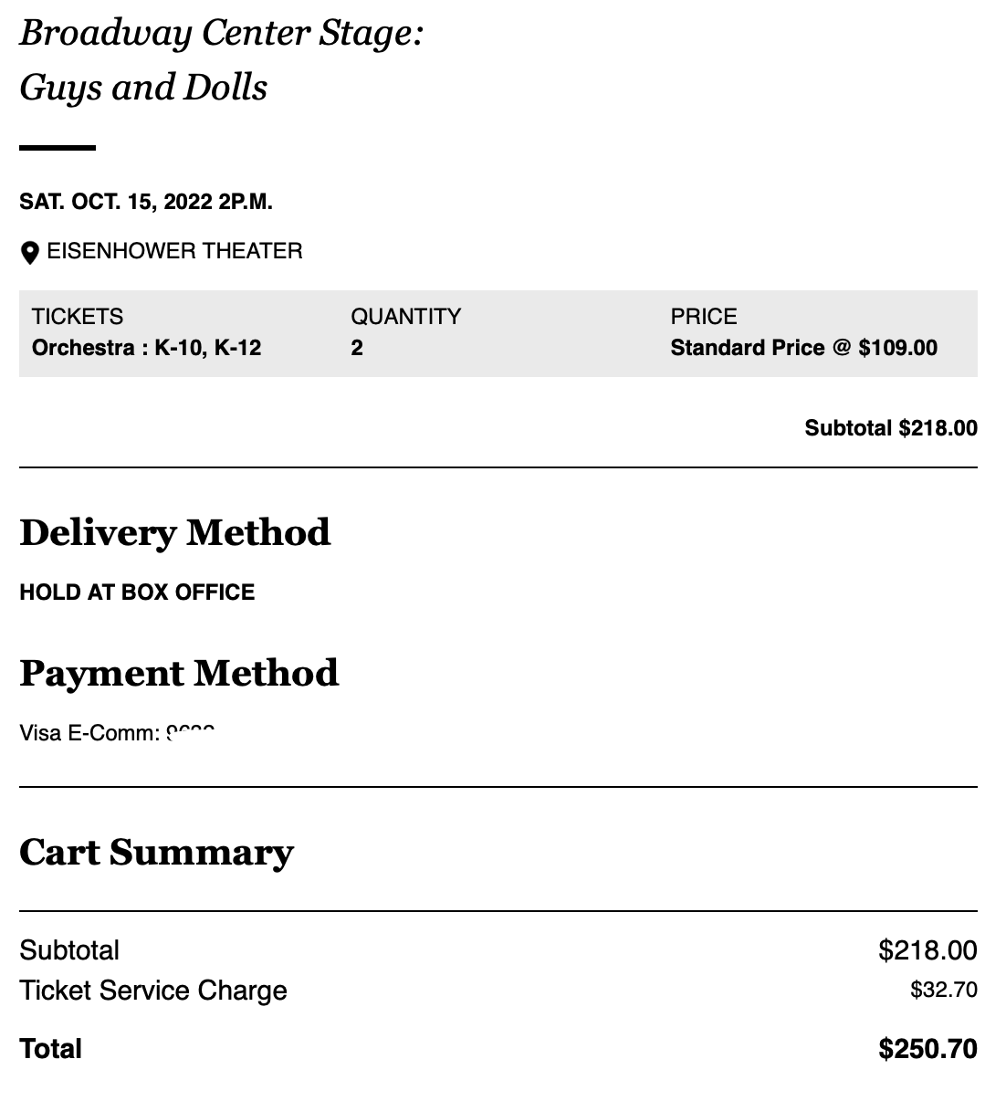 Guys & Dolls - 2 Orchestra Seats: Oct. 15, 2pm
