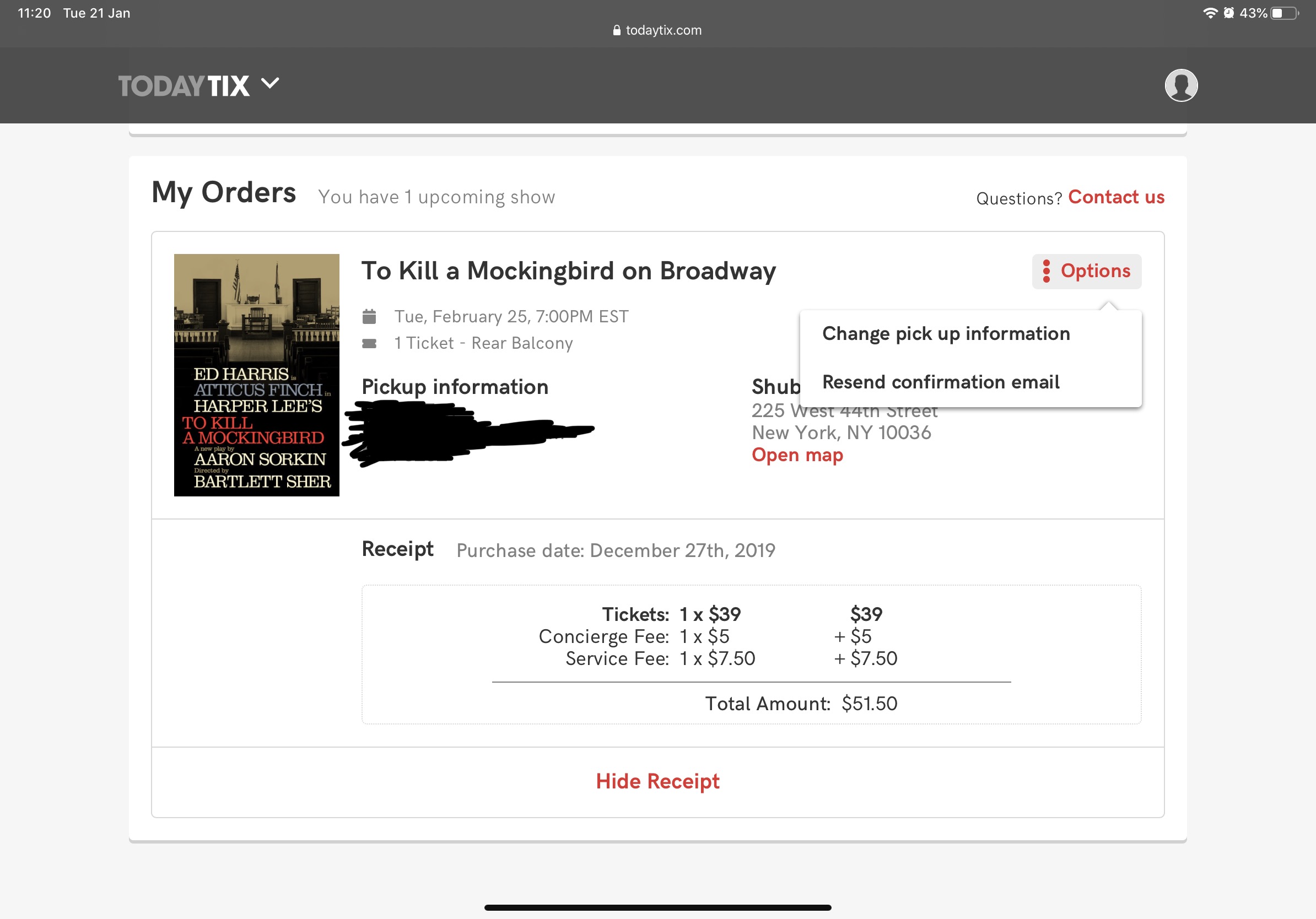 February 25 2020 (7pm) - To Kill a Mockingbird for $40