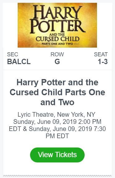 2 Harry Potter Tix - Sun. 6/9 Face Value Balcony AISLE