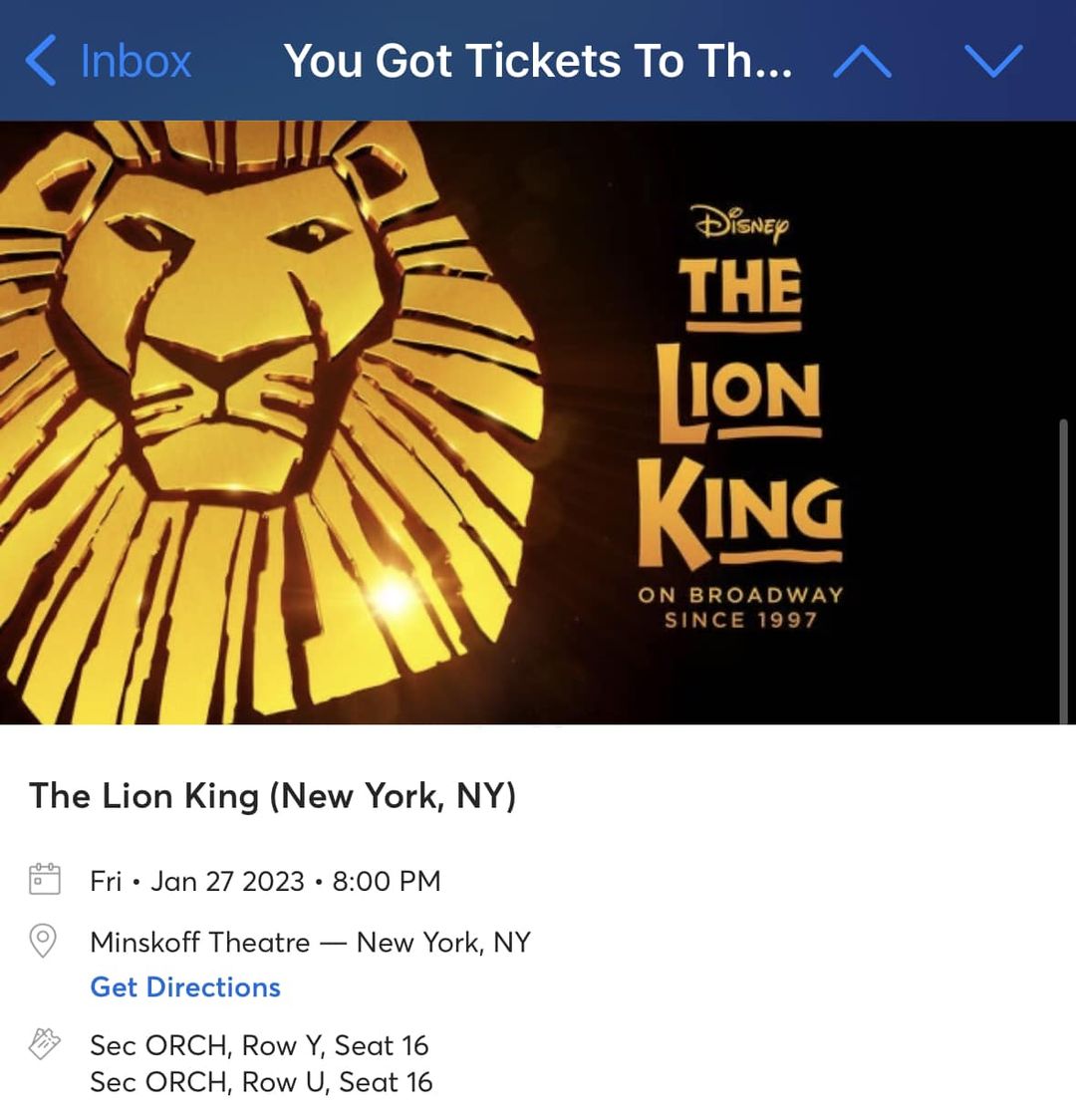 1 or 2 Tickets to Lion King on Jan 27 @ 8pm