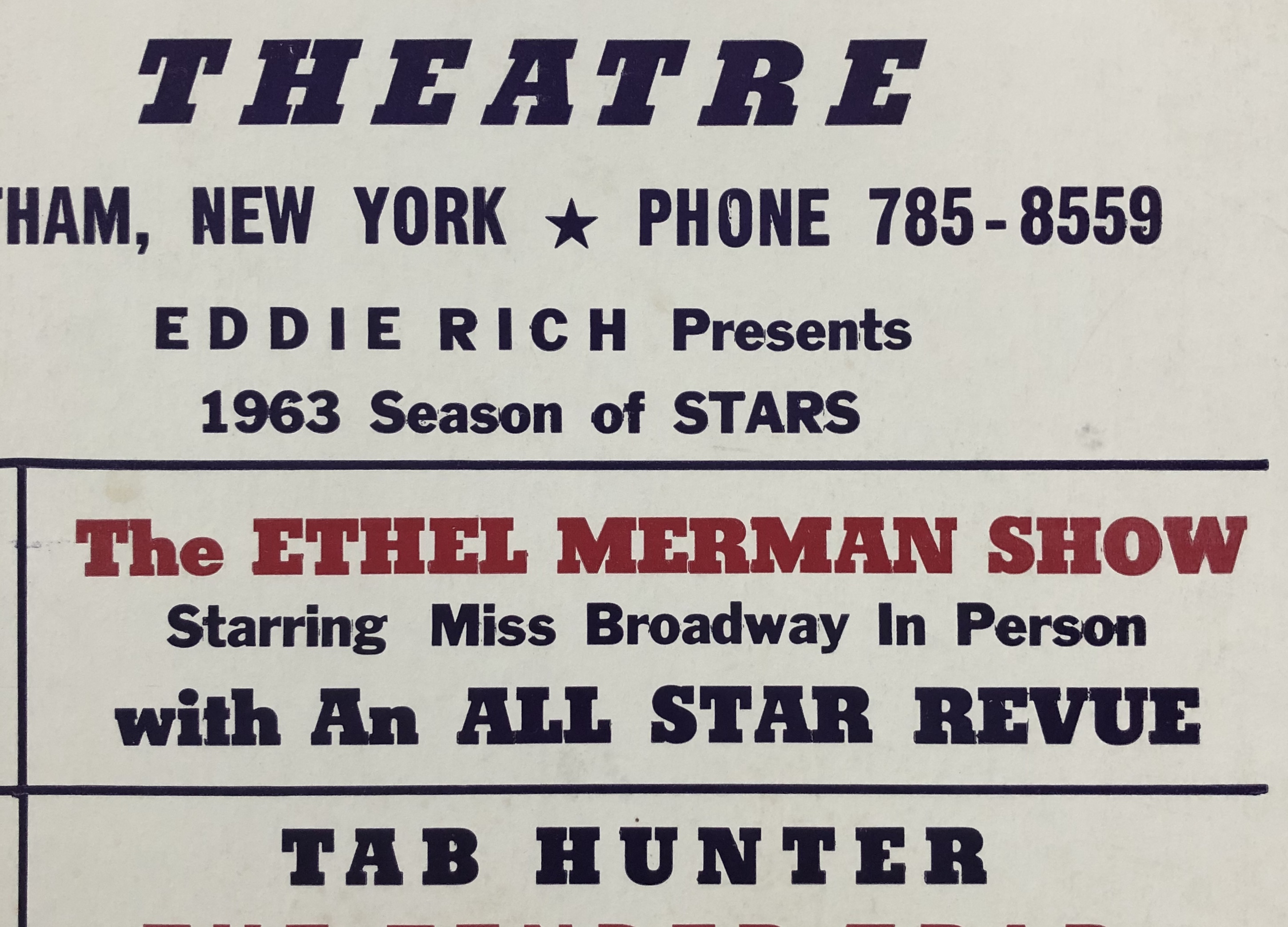 Ethel Merman Tab Hunter LATHAM NY Theatre Poster 1963 Damn Yankees Window Card 99¢
