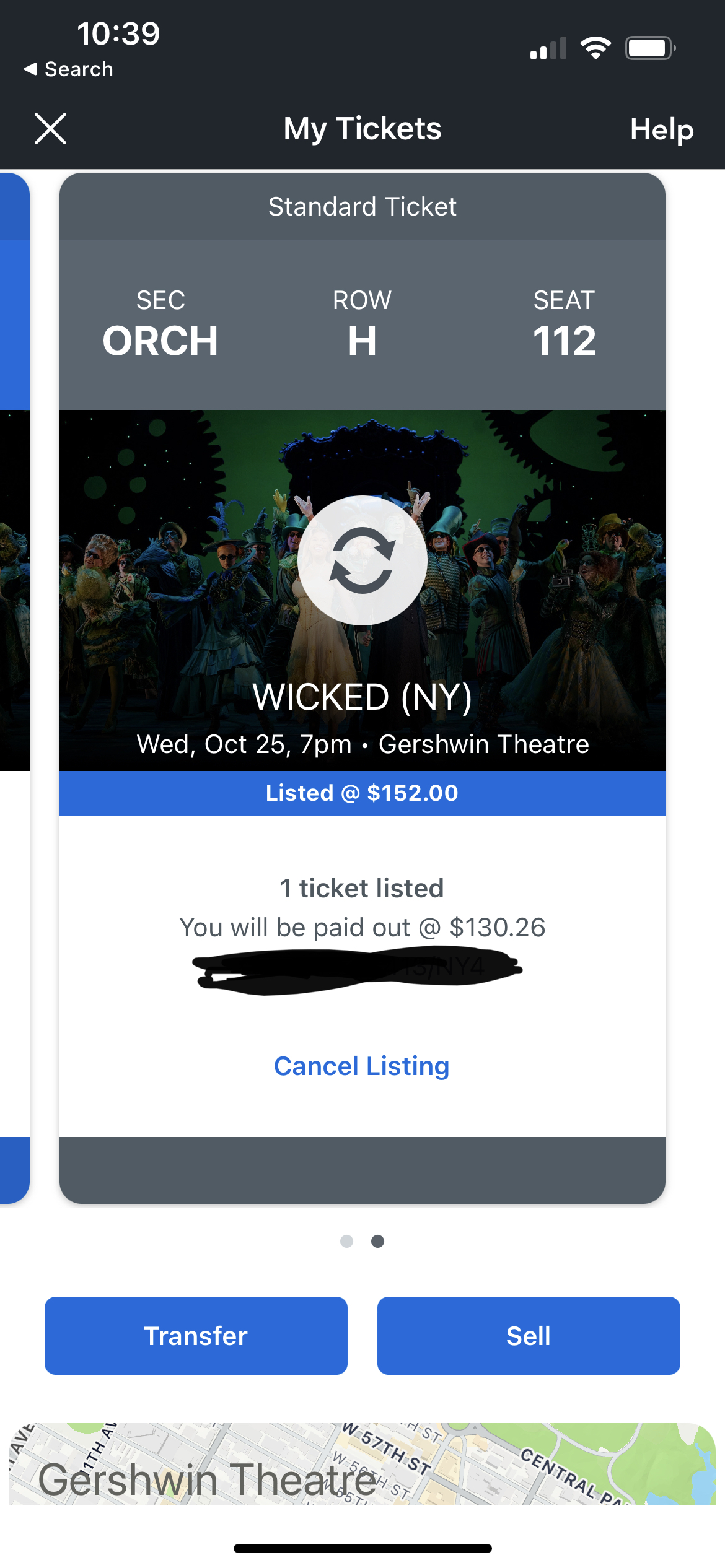 selling 1 tik to WICKED 10/25 $130