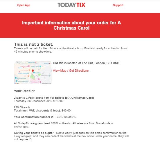 A Christmas Carol - 26/12, 7pm The Old Vic, London