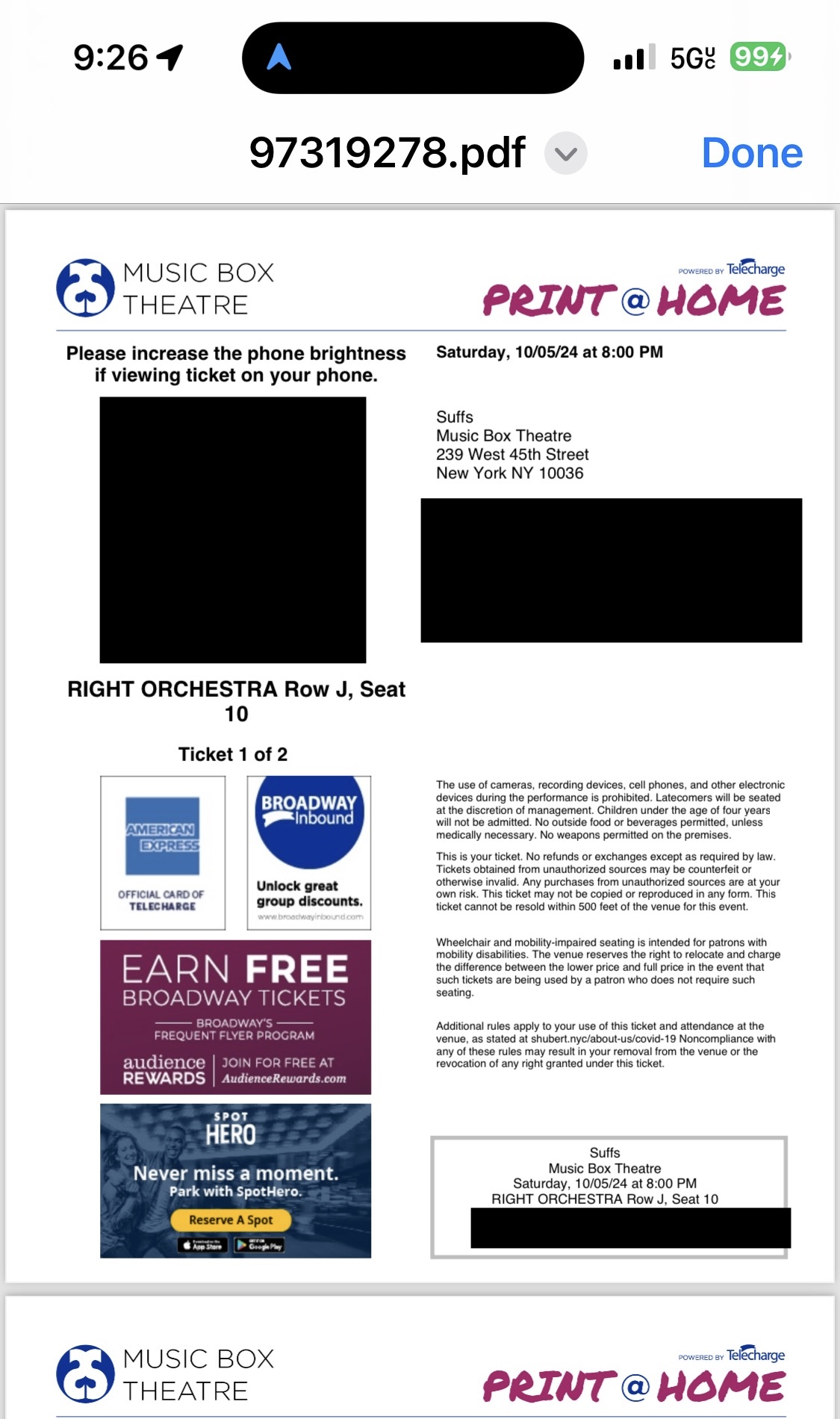 For Sale: Suffs Orchestra TONIGHT Oct. 5 (2 tix)