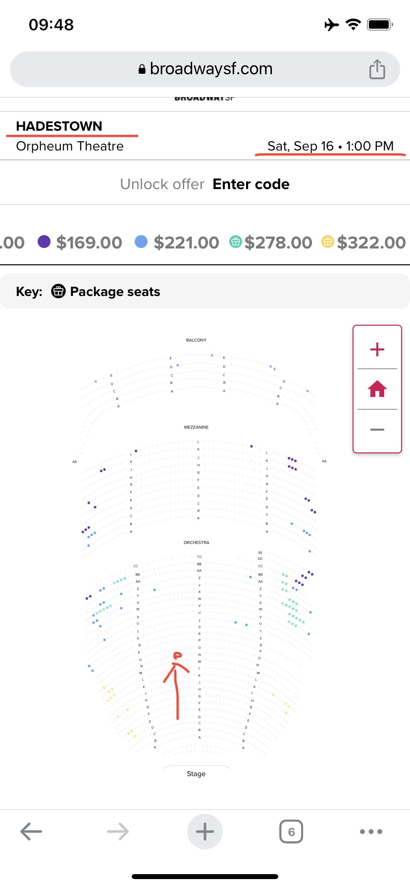 1 Hadestown ticket middle orchestra seat