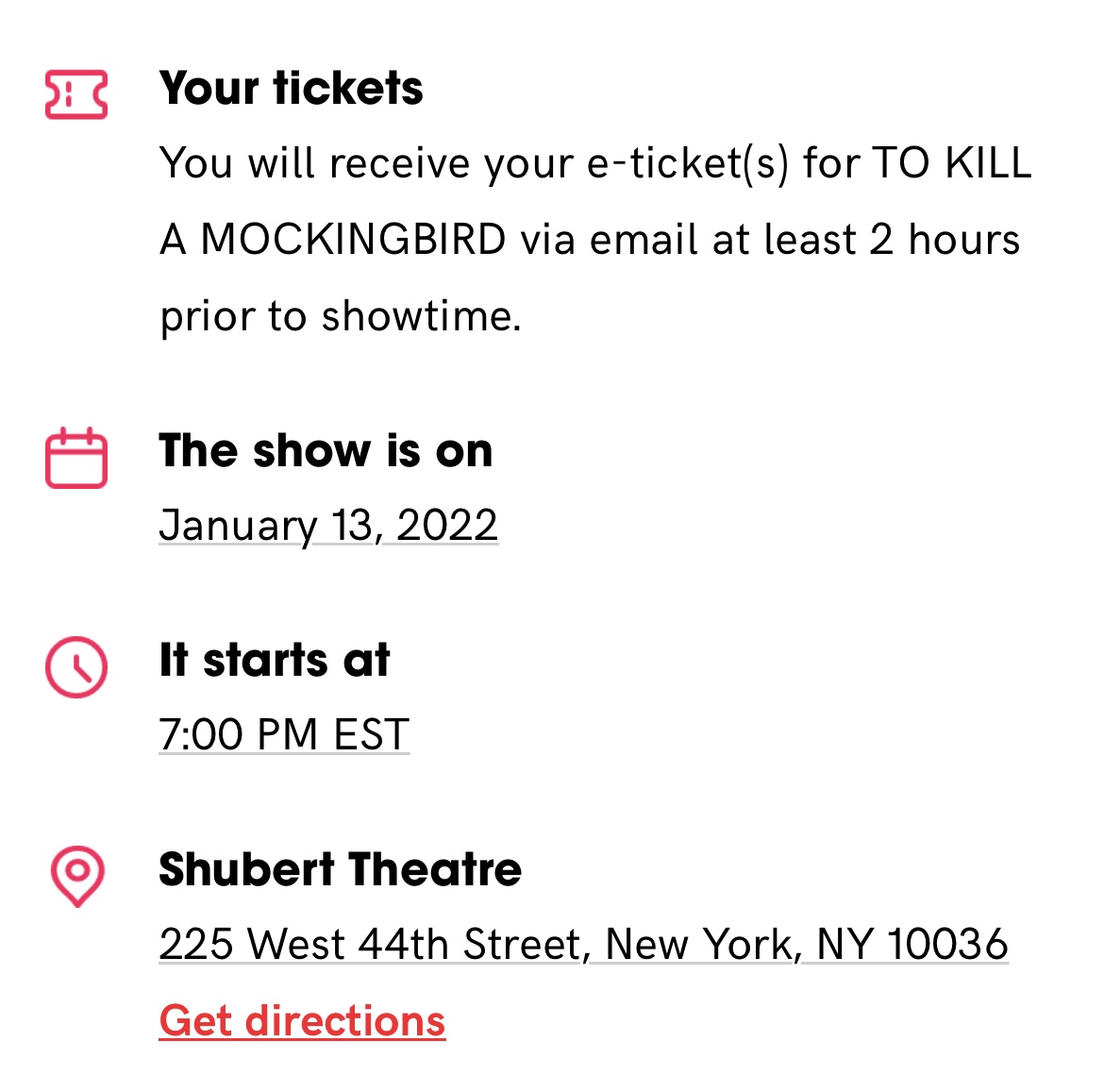 1 ticket - To Kill a Mockingbird