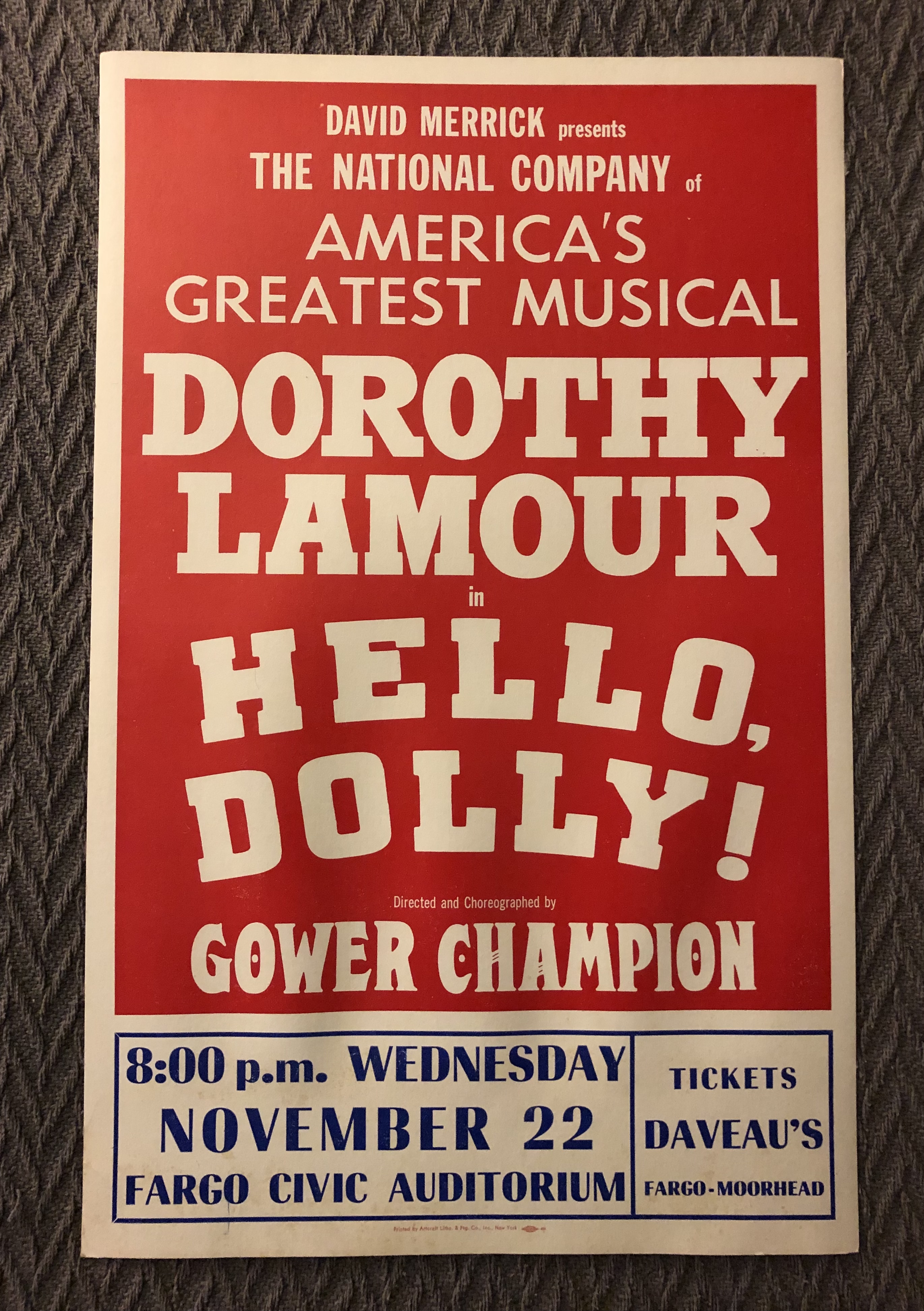 Stand-by | Joined: 3/19/05 For Sale: Dorothy Lamour Owned HELLO, DOLLY! Tour Poster 1967 Window Card Estate Sale Find