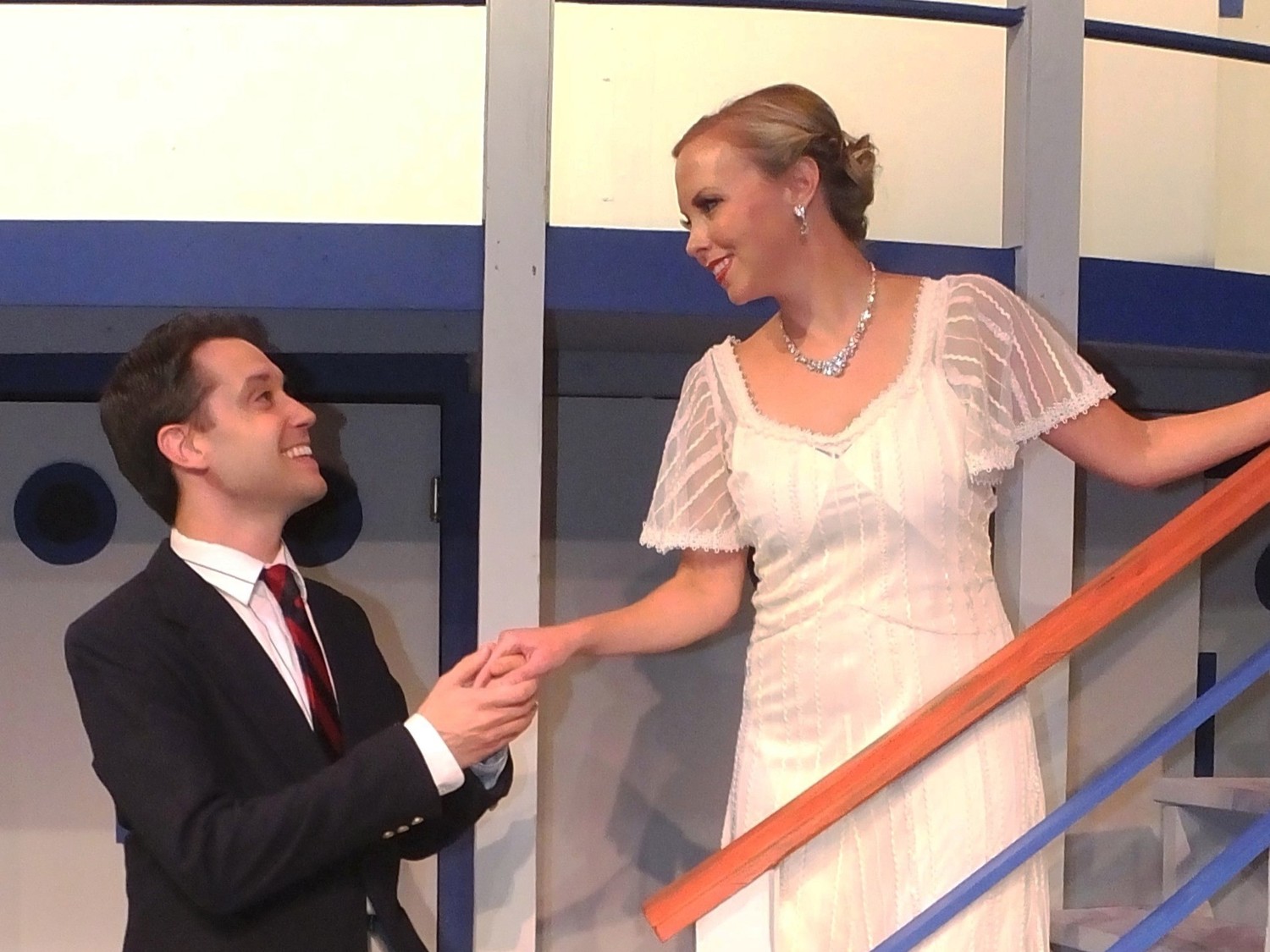 Anything Goes” aboard this mad cap ocean liner as Reno Sweeney (Danielle Caralis of Birmingham) leads the antics in Cole Porter’s musical Anything Goes. Or Reno Sweeney (Danielle Caralis of Birmingham) gets a “Kick Out Of You” in Cole Porter’s madcap musical Anything Goes. 3