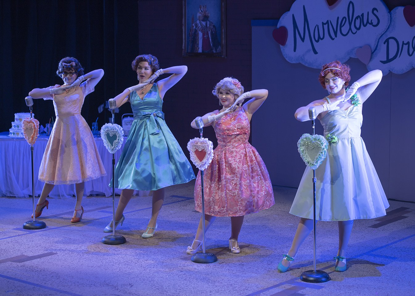 Missy (Isabel Julazadeh), Suzy (Sarah Davidson), Cindy Lou (Sara Sanderson), and Betty Jean (Sarah Cleeland) delight audiences with performances of nostalgic 50's and 60's music. 