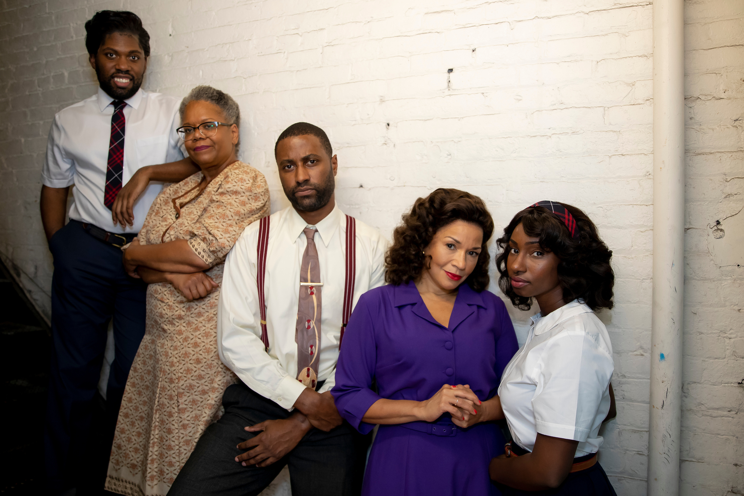 Cast of The October Storm:
Pictured left to right
Trevor Latez Hayes (Crutch), Patricia R. Floyd (Lucille), Philipe D. Preston (Louis), Yvette Ganier (Mrs. Elkins) and Courtney Thomas (Gloria). Photo Credit: Rana Faure