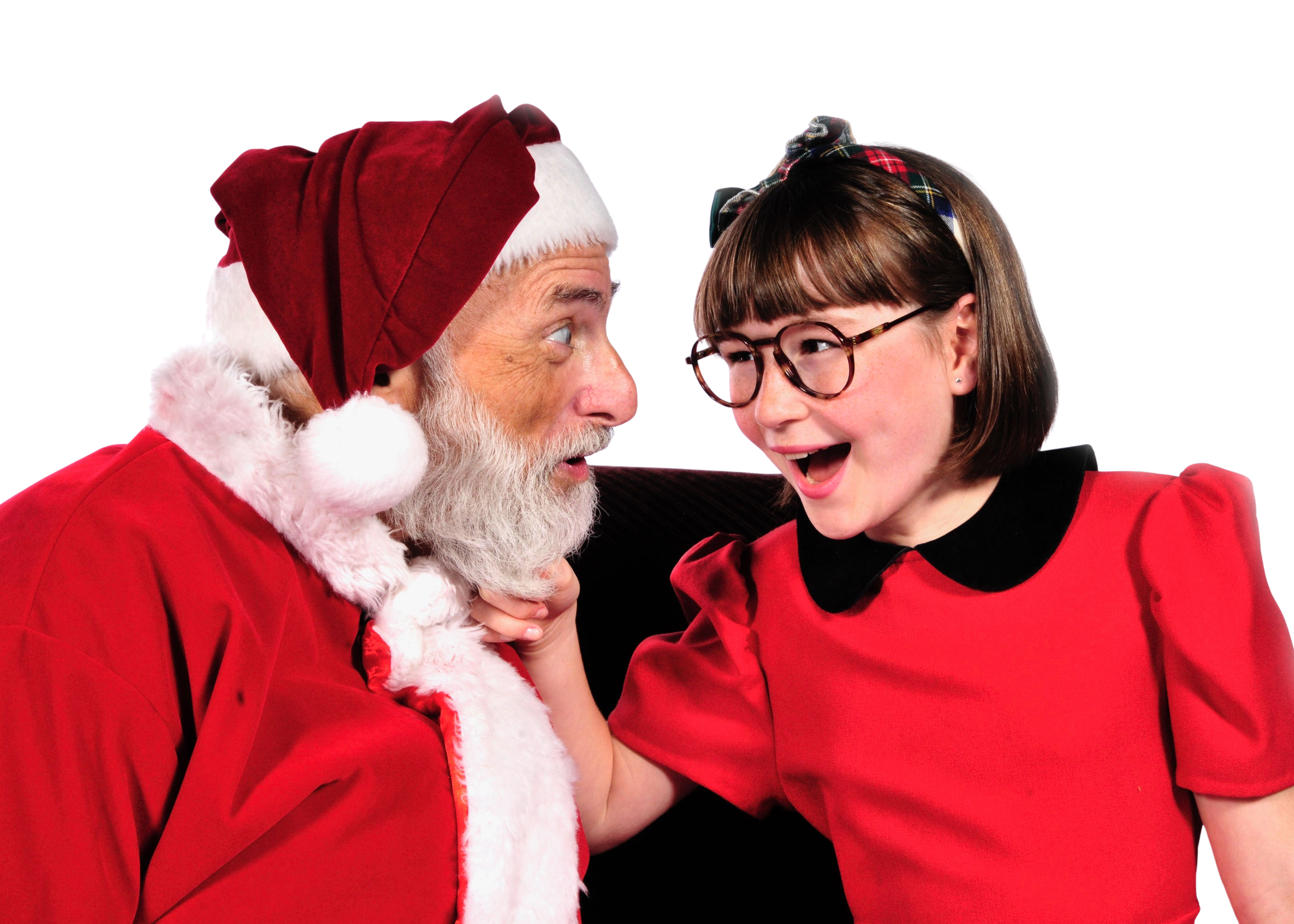 Miracle on 34th Street, the Play at Lakewood Theatre Company Nov. 7 - Dec. 14, 2025. Web: www.lakewood-center.org Pictured (left to right): Robert Lovitz and Georgia Krugel, Ariel Puls, and Conor Ei