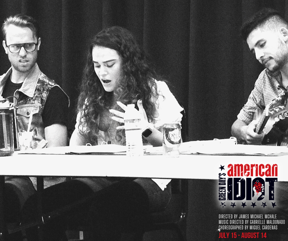 Eric Dobson, Dagmar Marshall-Michelson and Jared Machado during the first read-through of 