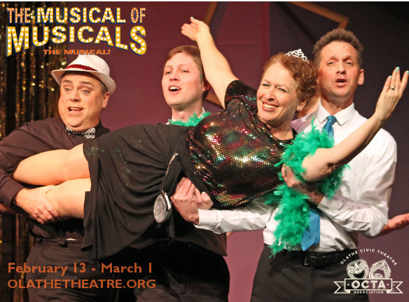 Jay, Eli and Joell lift Ruth in
THE MUSICAL OF MUSICALS (THE MUSICAL!)
Feb 15 - March 1, 2015